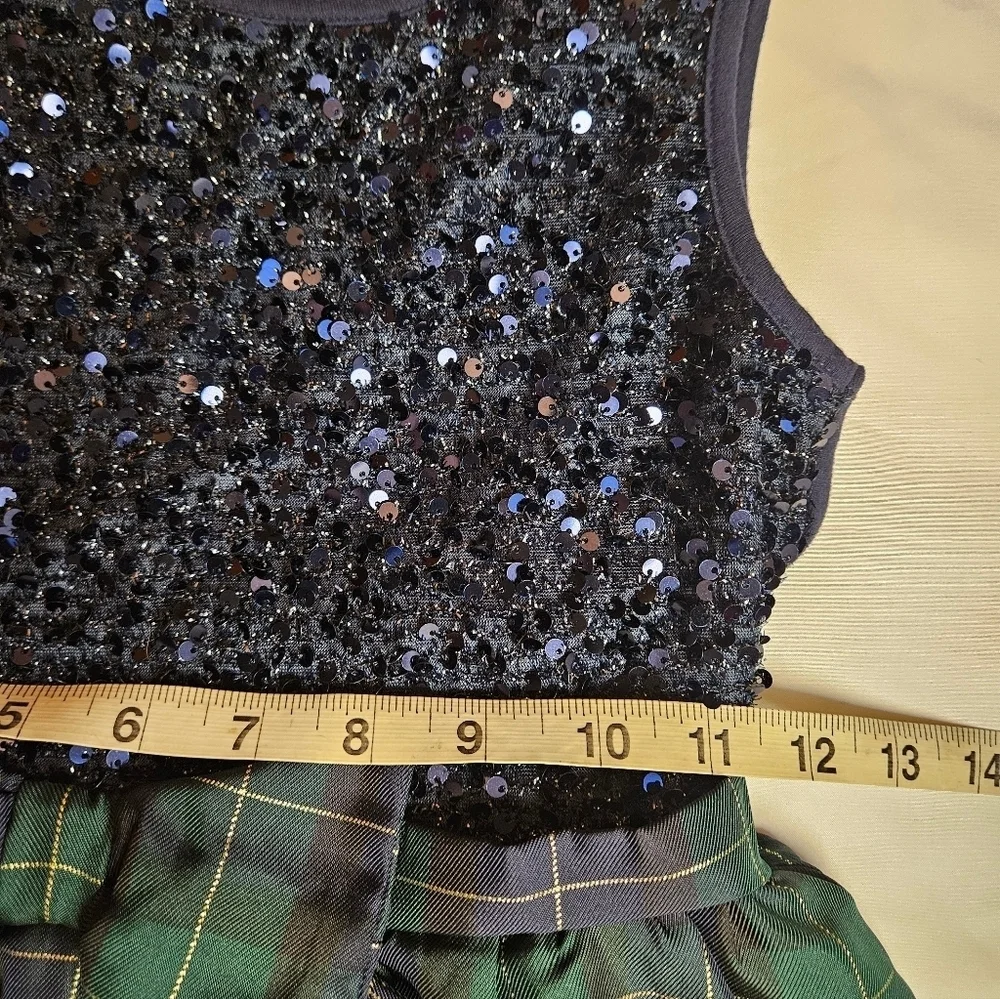 The Children's Place Girls Blue Sequined Top And Green Plaid Bottom Dress Size 8